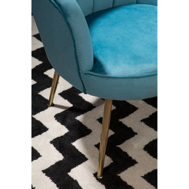 Ovala Aqua Blue Velvet Chair with Scalloped Back