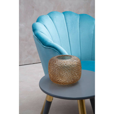 Ovala Aqua Blue Velvet Chair with Scalloped Back