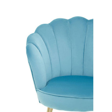 Ovala Aqua Blue Velvet Chair with Scalloped Back