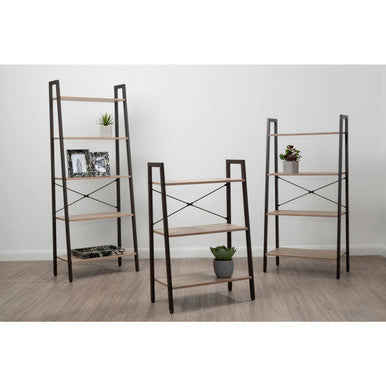 Three Tier Grey Oak Veneer Ladder Shelf Unit | Bradbury