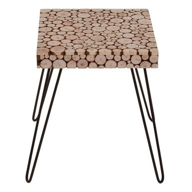 Black and Natural Square Side Table with Wood Top, Lacuna