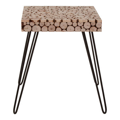 Black and Natural Square Side Table with Wood Top, Lacuna