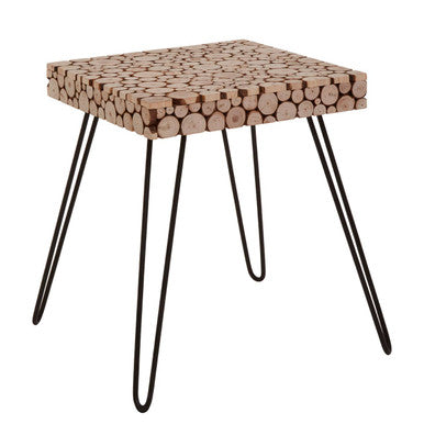 Black and Natural Square Side Table with Wood Top, Lacuna