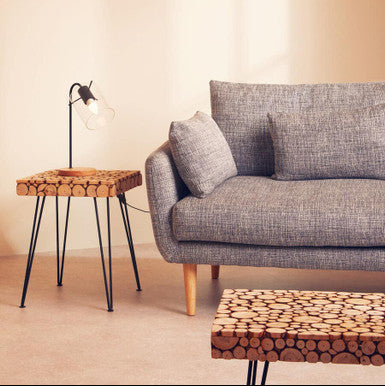 Black and Natural Square Side Table with Wood Top, Lacuna