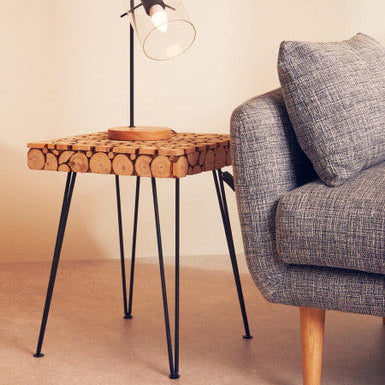 Black and Natural Square Side Table with Wood Top, Lacuna
