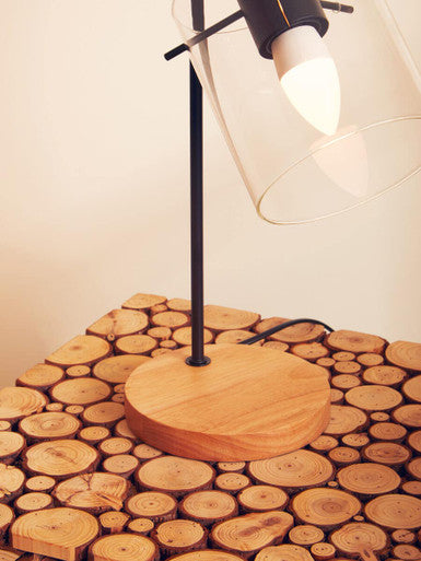 Black and Natural Square Side Table with Wood Top, Lacuna