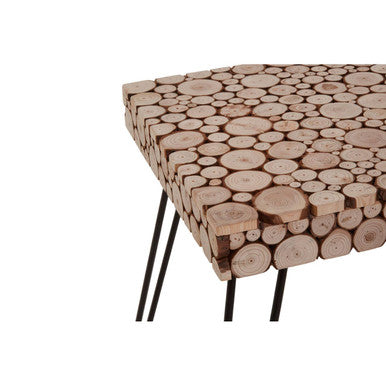 Black and Natural Square Side Table with Wood Top, Lacuna
