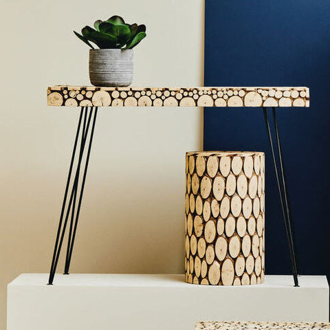 Black and Natural Console Table with Wood Top, Lacuna