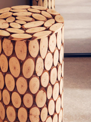 Distressed Fir Wood Mosaic Side Table and Stool, Lacuna