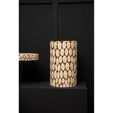 Distressed Fir Wood Mosaic Side Table and Stool, Lacuna