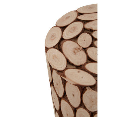 Distressed Fir Wood Mosaic Side Table and Stool, Lacuna