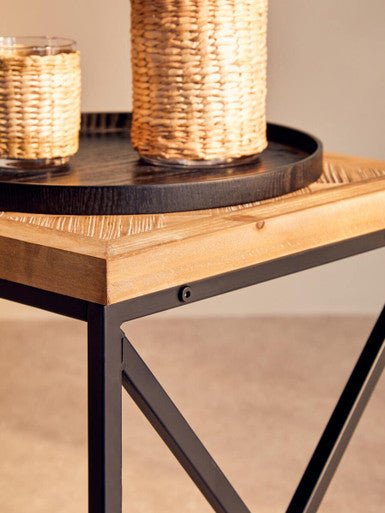 Natural Fir Wood Coffee Table with Black Metal Legs, Kickford