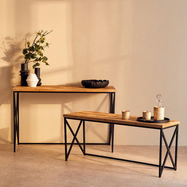 Natural Fir Wood Coffee Table with Black Metal Legs, Kickford