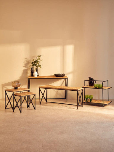 Natural Fir Wood Coffee Table with Black Metal Legs, Kickford