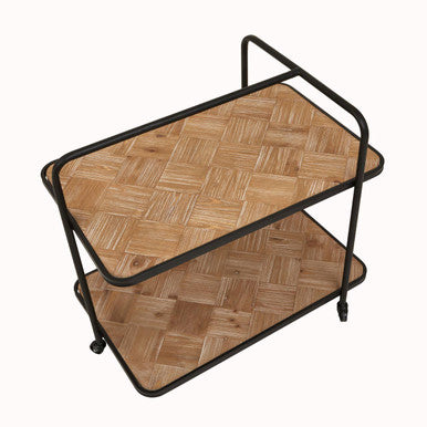 Natural 2 Tier Trolley with Parquet Pattern, Kickford