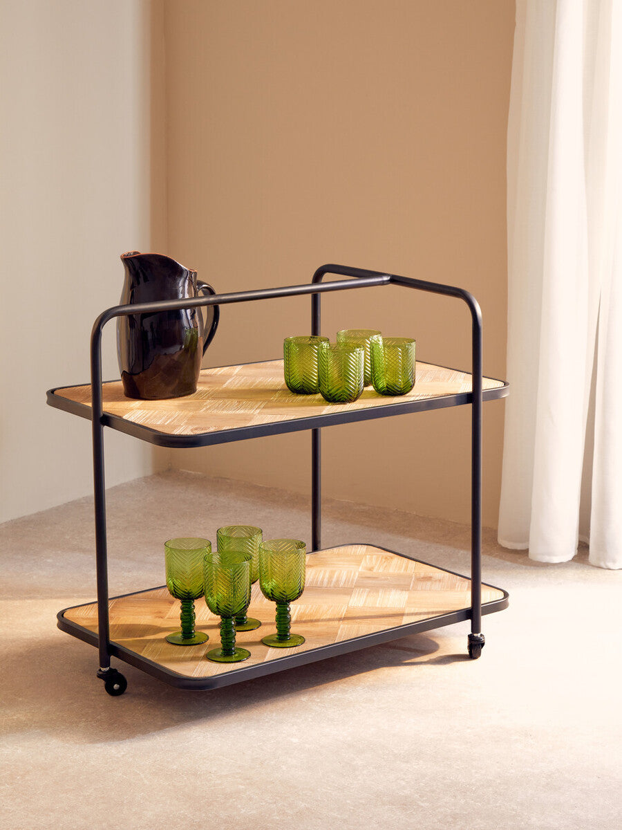 Natural 2 Tier Trolley with Parquet Pattern, Kickford