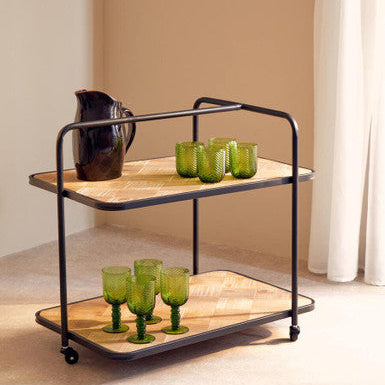 Natural 2 Tier Trolley with Parquet Pattern, Kickford