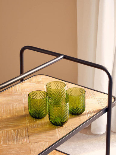 Natural 2 Tier Trolley with Parquet Pattern, Kickford