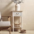 Natural Wooden Frame and White 1 Drawer Wooden Side Table with Lower Storage Shelf | Heritage