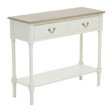Natural Wood Frame and White 2 Drawer Pine Wood Side Table with Lower Storage Shelf, Heritage