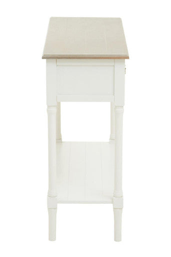 Natural Wood Frame and White 2 Drawer Pine Wood Side Table with Lower Storage Shelf, Heritage