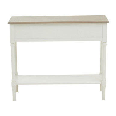 Natural Wood Frame and White 2 Drawer Pine Wood Side Table with Lower Storage Shelf, Heritage