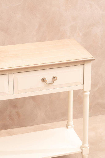Natural Wood Frame and White 2 Drawer Pine Wood Side Table with Lower Storage Shelf, Heritage