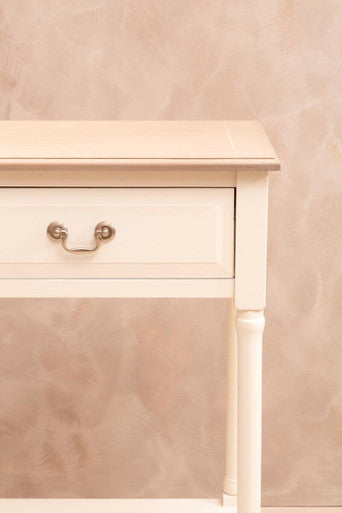 Natural Wood Frame and White 2 Drawer Pine Wood Side Table with Lower Storage Shelf, Heritage