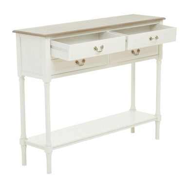 Natural Wood Frame and White 4 Drawer Pine Wood Side Table with Lower Storage Shelf, Heritage