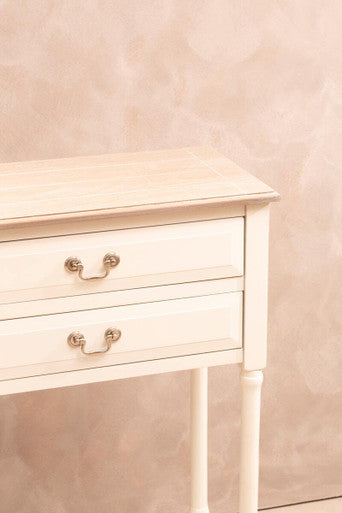 Natural Wood Frame and White 4 Drawer Pine Wood Side Table with Lower Storage Shelf, Heritage