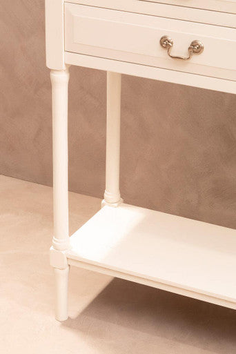 Natural Wood Frame and White 4 Drawer Pine Wood Side Table with Lower Storage Shelf, Heritage