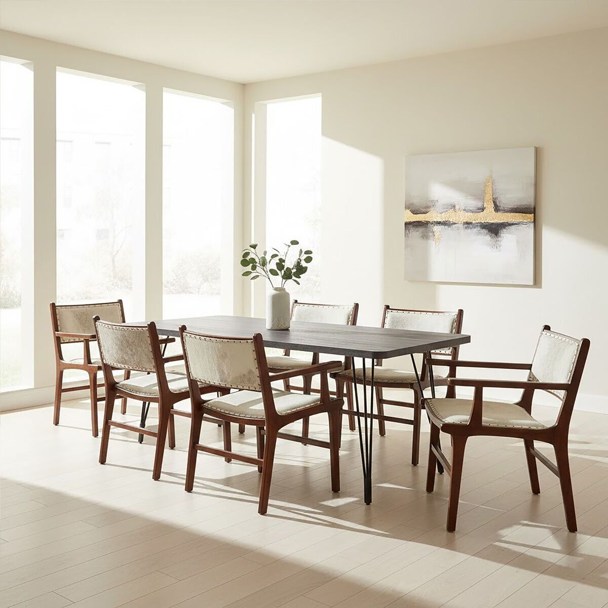 Anube Dark Grey Veneer Wood Dining Table with Black Legs