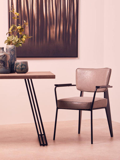 Brown Veneer Rectangular Dining Table with Metal Frame, Adele