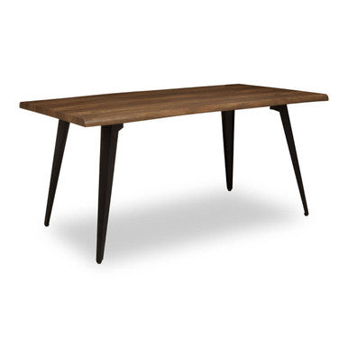 Brown Dark Wood Veneer Top Dining Table with Black Slender Legs, Assia