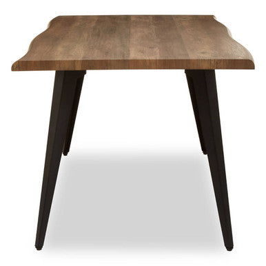 Brown Dark Wood Veneer Top Dining Table with Black Slender Legs, Assia