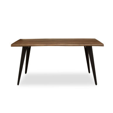 Brown Dark Wood Veneer Top Dining Table with Black Slender Legs, Assia