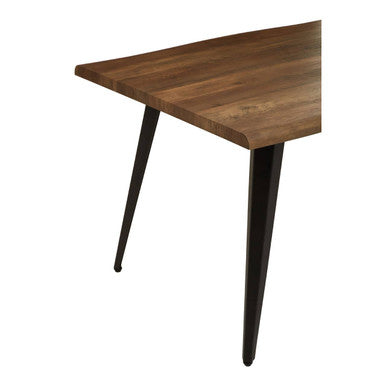 Brown Dark Wood Veneer Top Dining Table with Black Slender Legs, Assia
