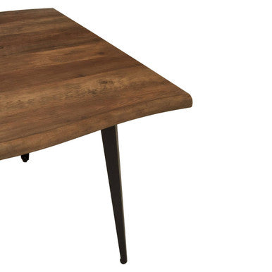 Brown Dark Wood Veneer Top Dining Table with Black Slender Legs, Assia