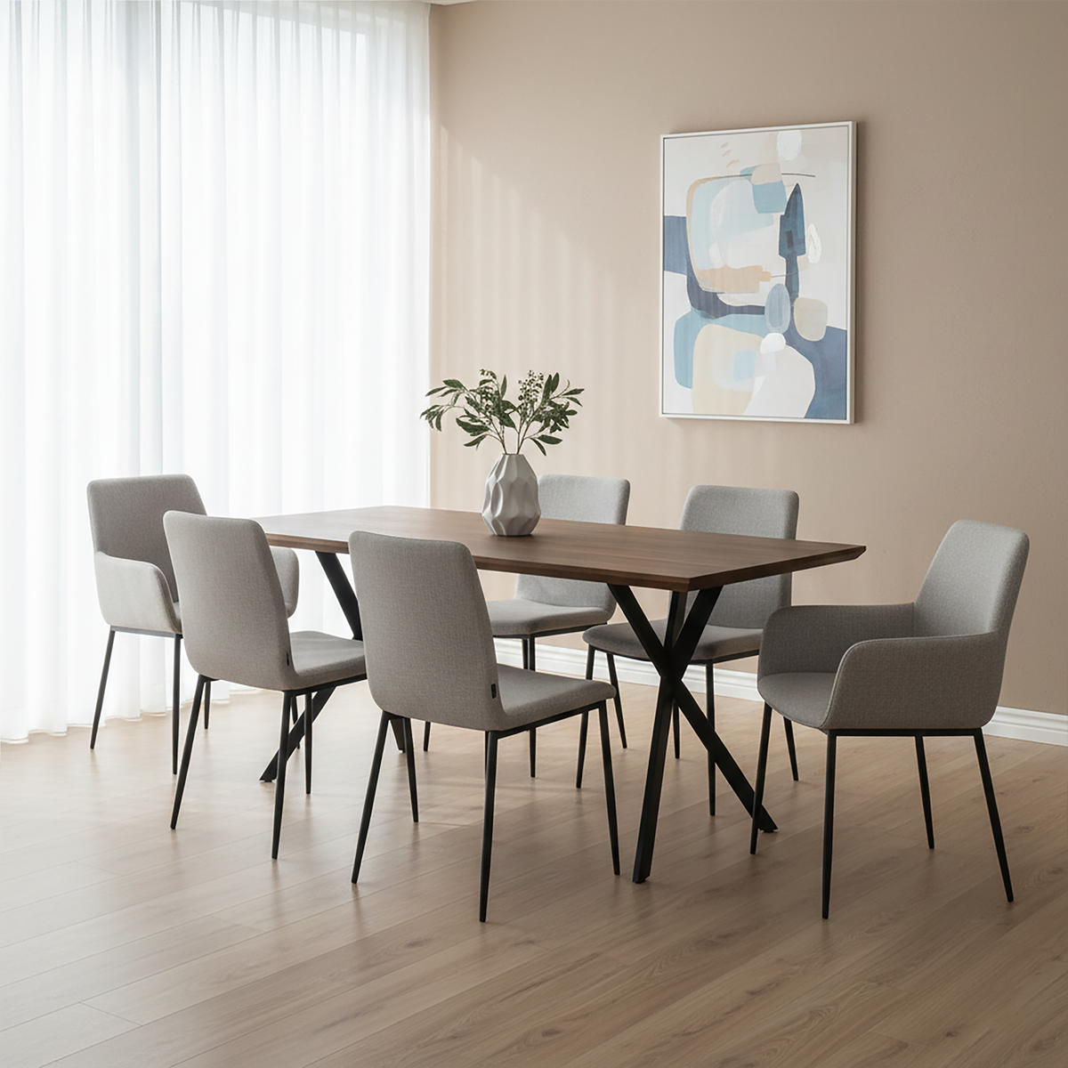 Brown Rectangular Dining Table with Cross Base, Arron