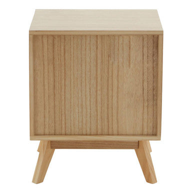 Grey and White Two-Drawer Bedside Table with Natural Wood Finish Frame | Watson