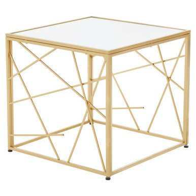Gold Finish Metal Frame Side Table with Mirror Top, Farran