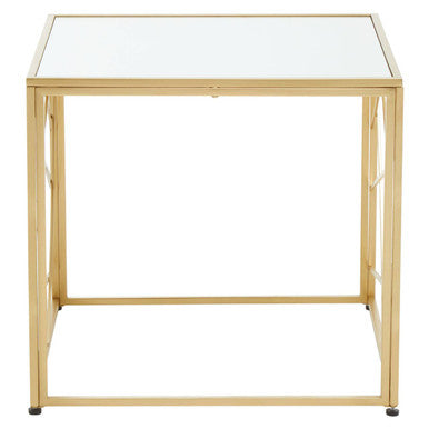 Gold Finish Metal Frame Side Table with Mirror Top, Farran