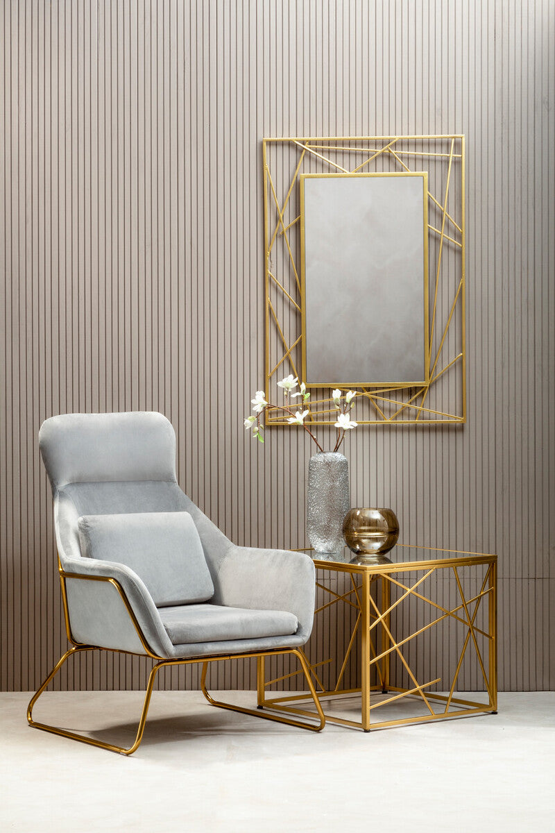 Gold Finish Metal Frame Side Table with Mirror Top, Farran