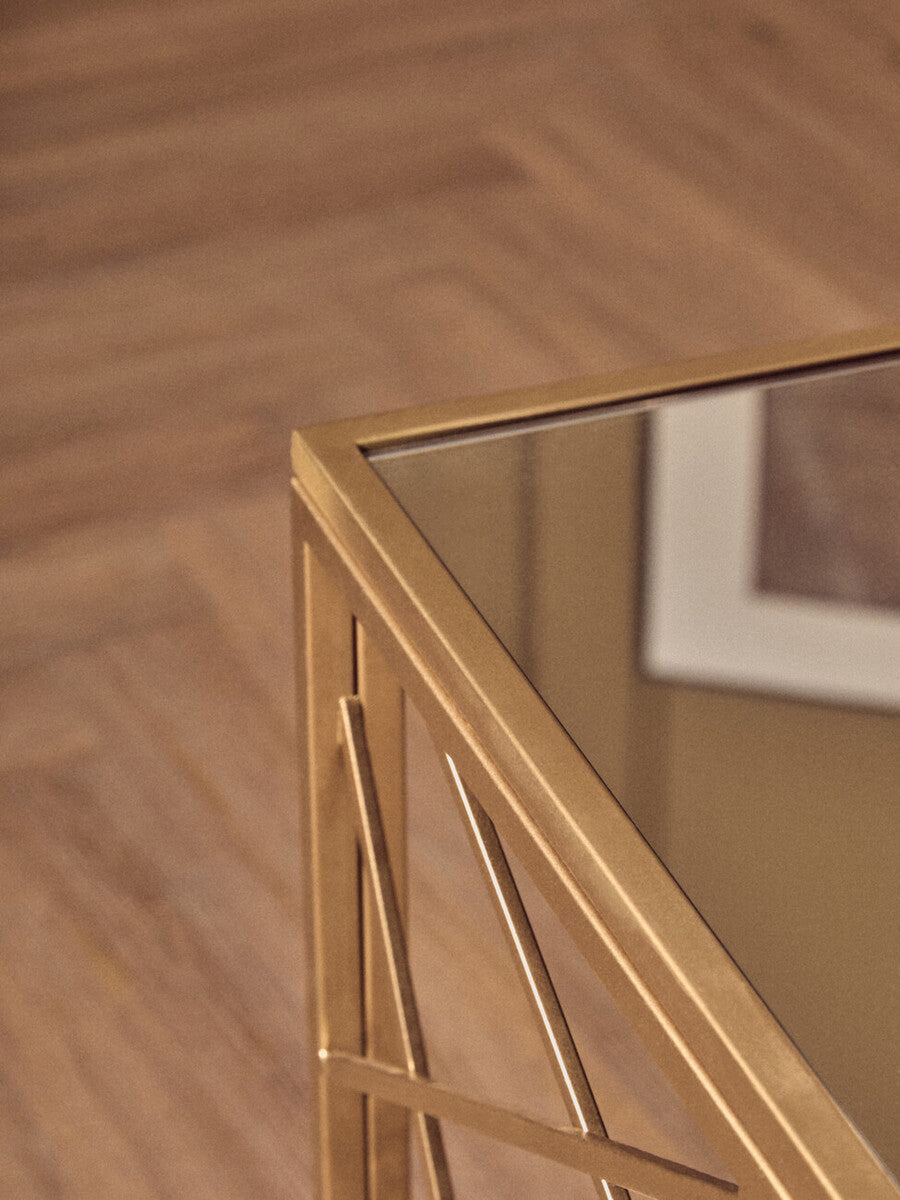 Gold Finish Metal Frame Side Table with Mirror Top, Farran