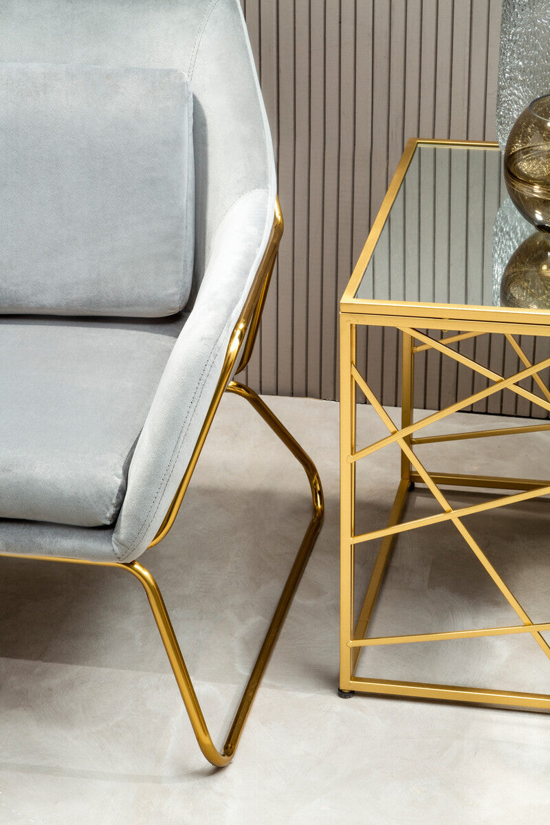 Gold Finish Metal Frame Side Table with Mirror Top, Farran