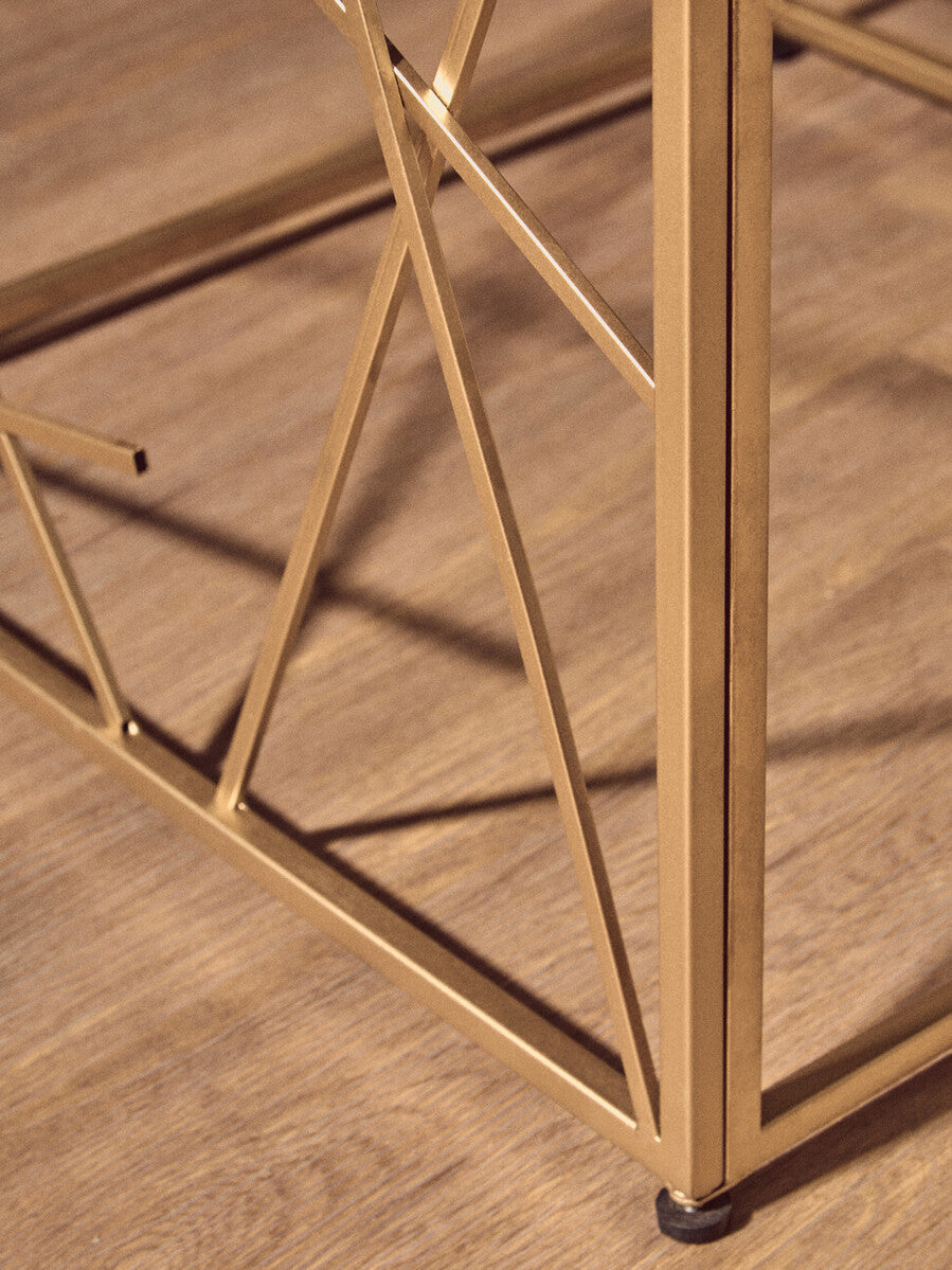 Gold Finish Metal Frame Side Table with Mirror Top, Farran