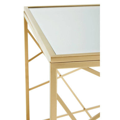 Gold Finish Metal Frame Side Table with Mirror Top, Farran