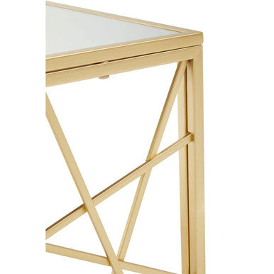 Gold Finish Metal Frame Side Table with Mirror Top, Farran