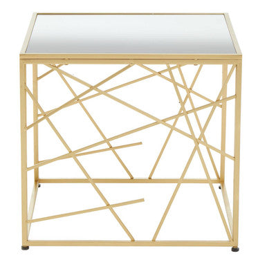 Gold Finish Metal Frame Side Table with Mirror Top, Farran