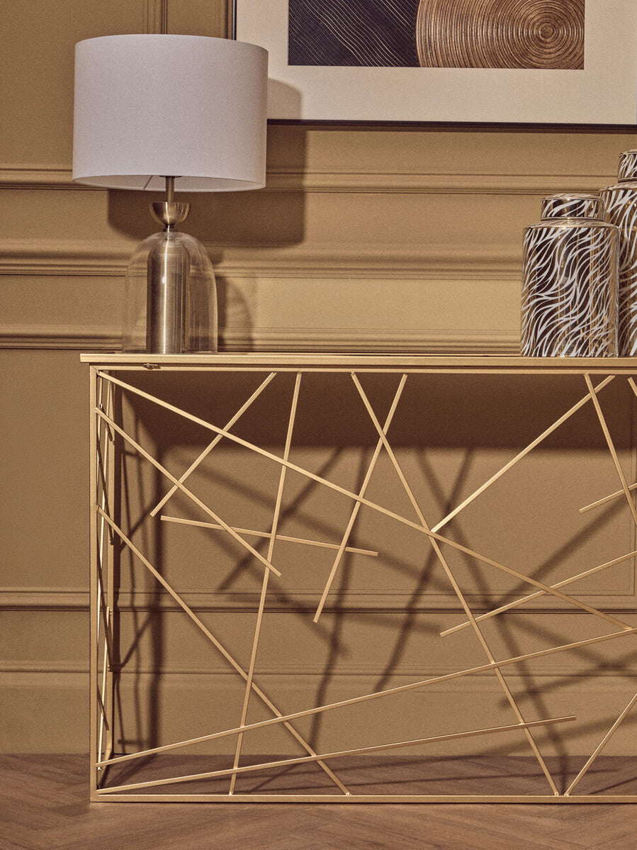 Gold Finish Metal Frame Console Table with Mirror Top, Farran